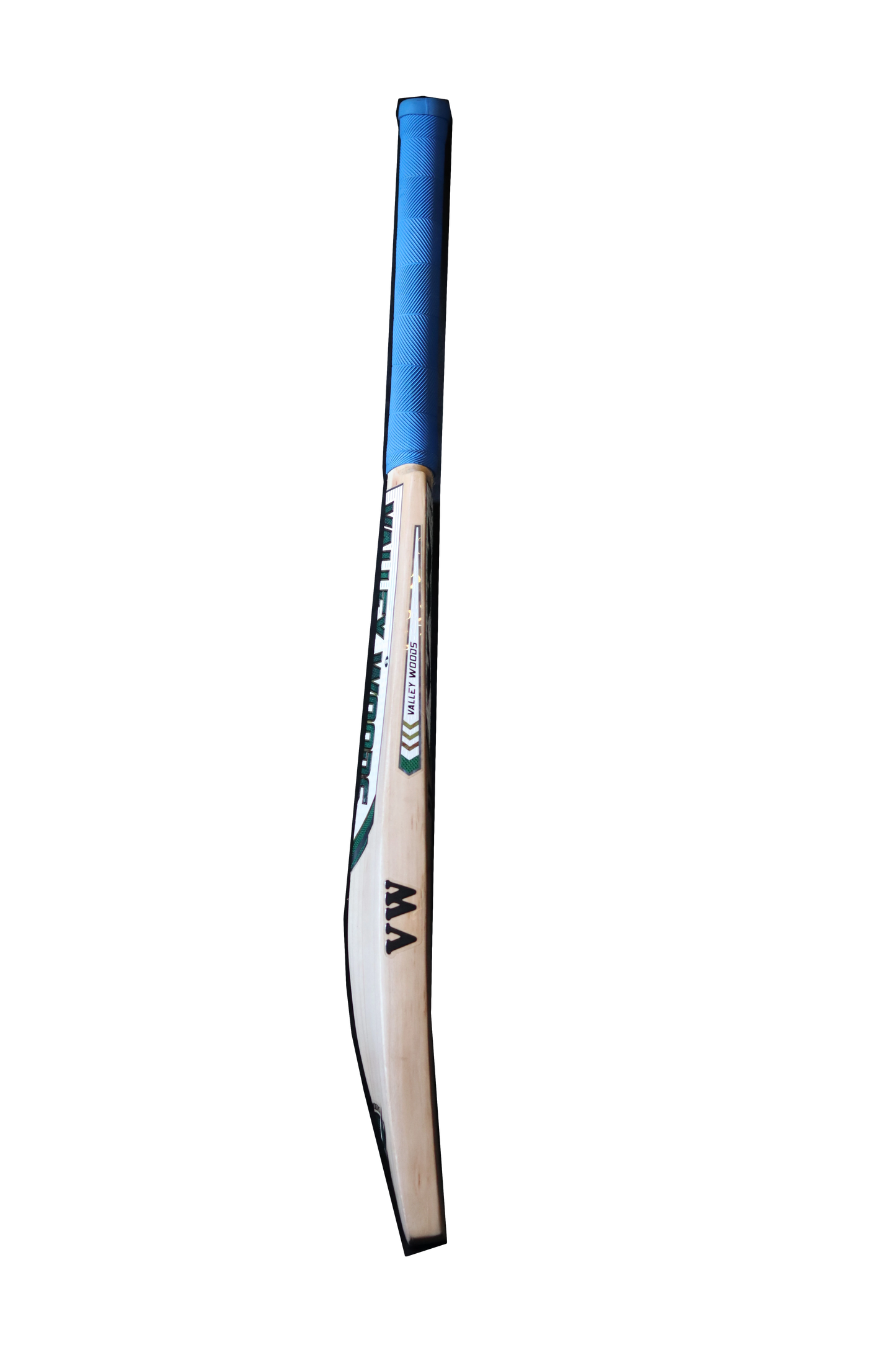 side edge of kashmir willow cricket bat limited edition valley woods shows profile and thickness of the bat