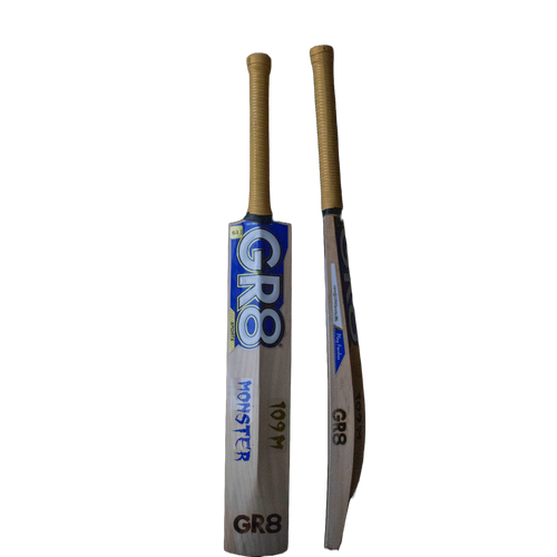 gr8 sports cricket bat for leather ball, back and side blade along with 109m name